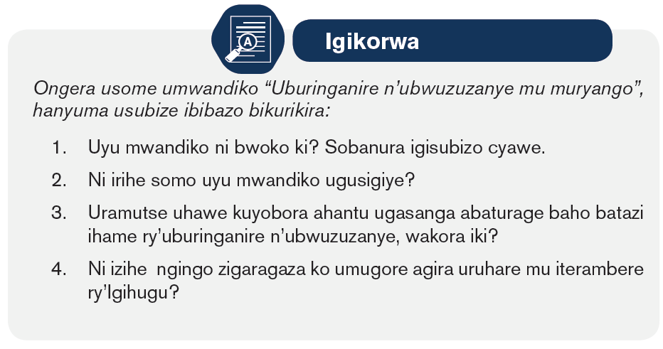 Course: Kinyarwanda SME & SSE Copy 1, Topic: UMUTWE WA UBURINGANIRE N ...